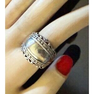 New Vintage NF 925 Sterling Silver Scrolled Edge Band Ring Size 8
